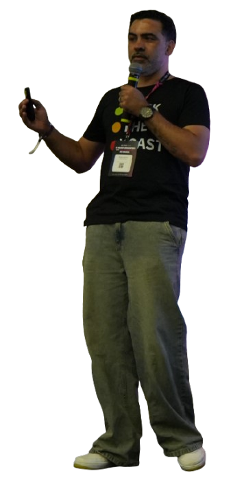 Rafinha Soares palestrando sobre SEO, GEO e Copywriting